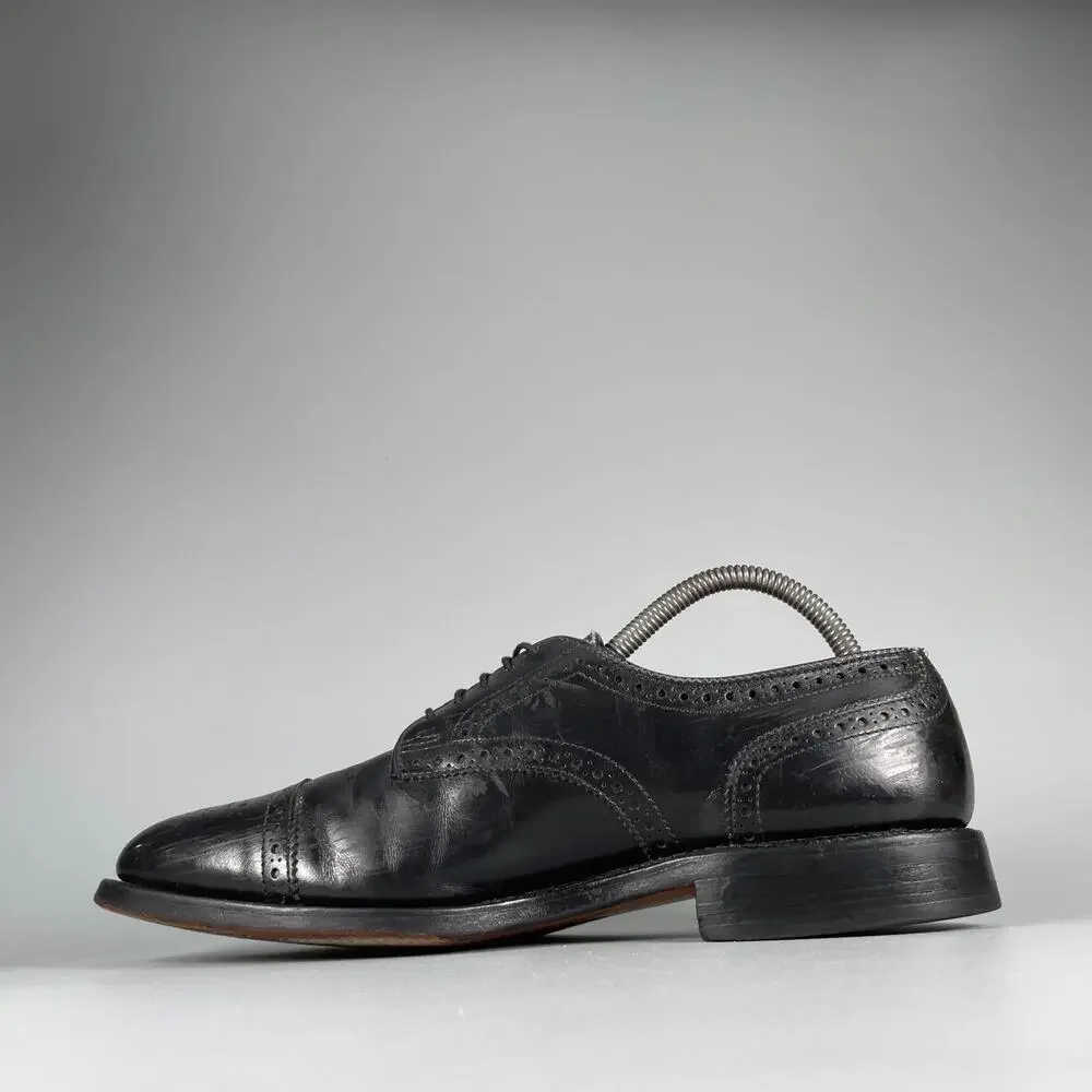 Allen Edmonds Sanford Mens 7.5 D Black Leather Wingtip Cap Toe Oxford Dress Shoe
